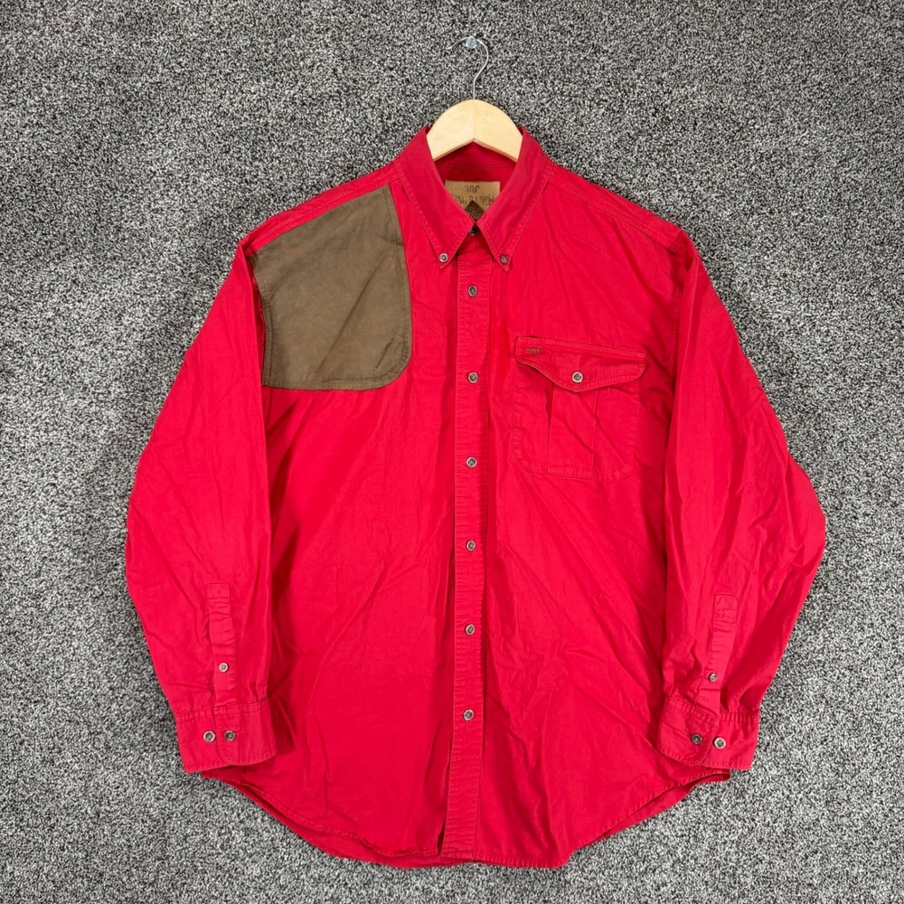 KING RANCH Shooting Shirt Mens XL Red Leather Patch Flap Pocket Hunting Vented